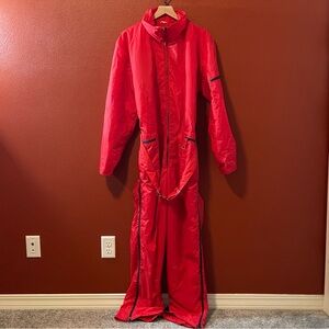 Vintage Eldelweiss Men’s Red Japan Made Nylon Zip‎ Up Belted Ski Snowsuit